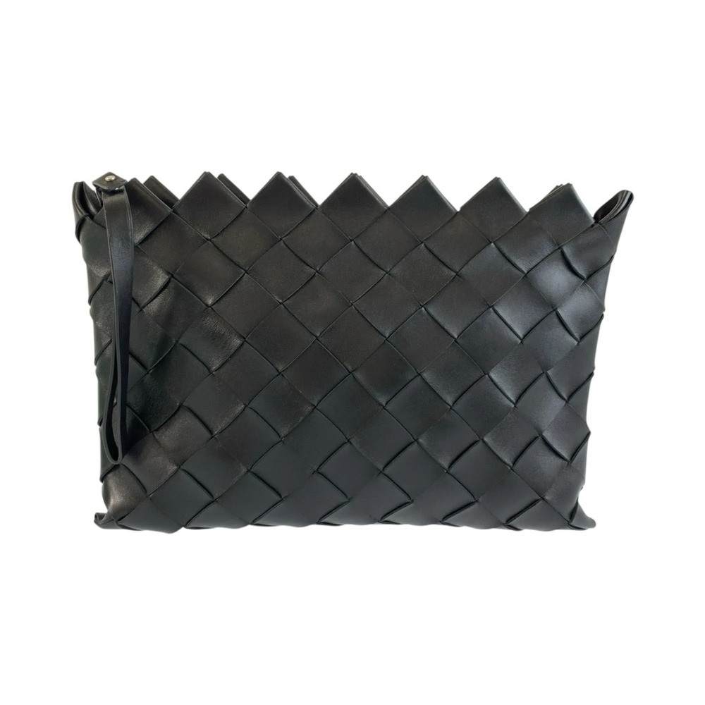 BOTTEGA VENETA Black Leather Intrecciato Clutch Bag